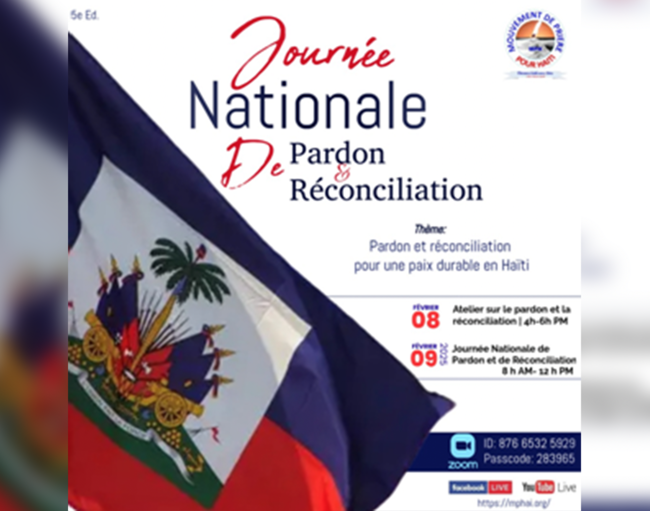 La Fondation Lorquet pour une Nouvelle Haïti (FOLONHA),  s’associe au Mouvement de Prière pour Haïti (MPH) dans le cadre de la Journée Nationale de Pardon et de Réconciliation en Haïti
